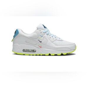 Nike Air Max 90 White with Blue and Neon Sneakers size 7